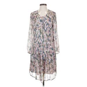 Sundance 100% Silk Floral Midi Dress Womens S Gray Tie Neck Long Sleeve Boho